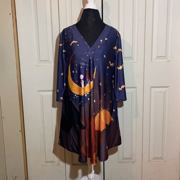 Halloween Dress or Nightgown Girl Sitting on Moon Pumpkin Umbrellas Bats 1X - Picture 2 of 14